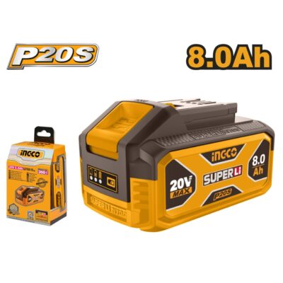 Acumulator 20V 8Ah INGCO FBLI2108 Li-Ion, baterie P20S cu indicator LED, autonomie mare pentru scule electrice