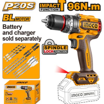 Bormasina cu Impact 20V Brushless 96Nm 2 Viteze Mandrina 13mm Profesionala fara Baterie INGCO CIDLI209681