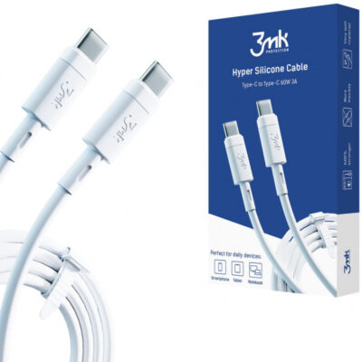 Cablu Date si Incarcare USB-C – USB-C 3MK Hyper Silicone, 60W, 1m, Alb