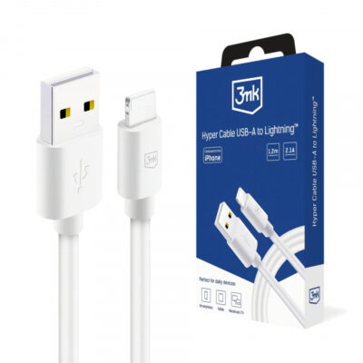 Cablu Date si Incarcare USB-A – Lightning 3MK Hyper, 12W, 1.2m, Alb