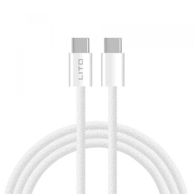 Cablu Date si Incarcare USB-C – USB-C Lito LD04CC, 60W, 2m, Alb