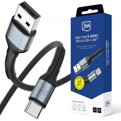 Cablu Date si Incarcare USB-A – USB-C 3MK Hyper N, 18W, 2m, Negru