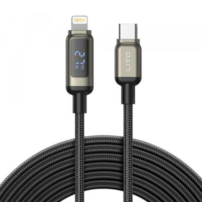 Cablu Date si Incarcare USB-C – Lightning Lito LD15 Display, 27W, 1m, Negru
