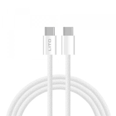 Cablu Date si Incarcare USB-C – USB-C Lito LD04CC, 60W, 1m, Alb