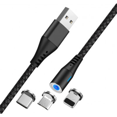 Cablu Incarcare USB-A – Lightning / microUSB / USB-C MaXlife MXUC-02 Magnetic 3in1, 18W, 1m, Negru