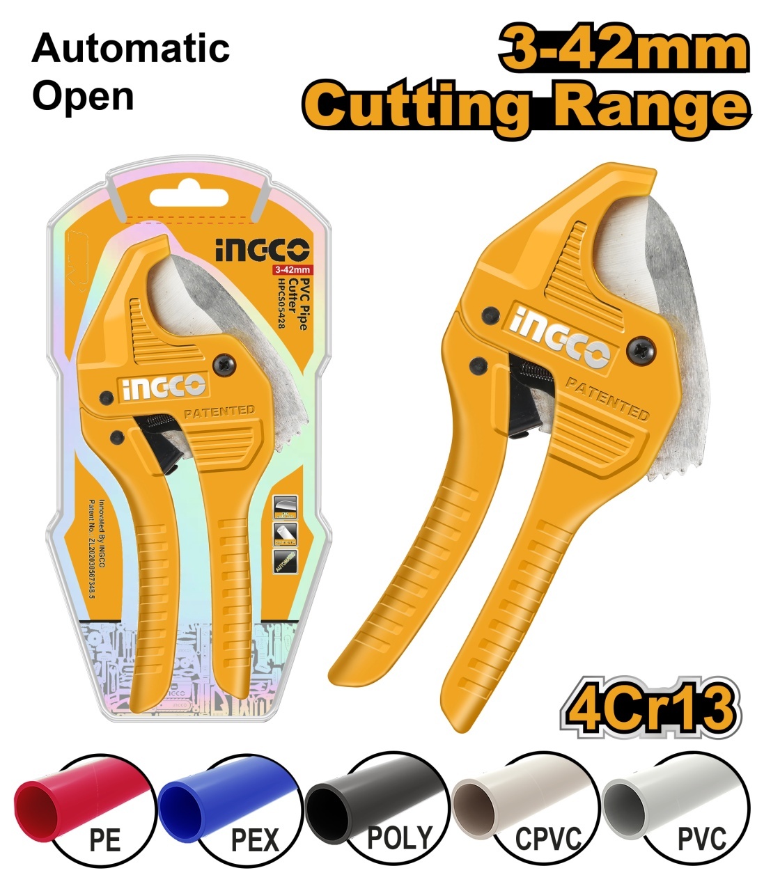 Cleste Taietor 193mm Teava PVC PPR cu Deschidere Automata INGCO HPCS05428