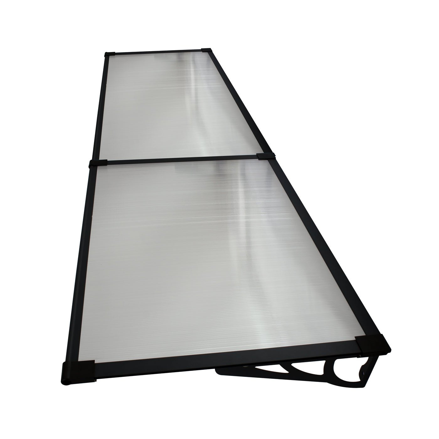 Copertină MAX PRO 240×80 cm din oțel, aluminiu și policarbonat – Negru/Transparent – Negru/Transparent