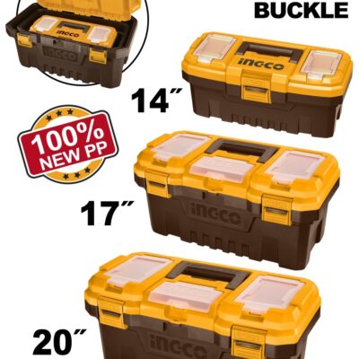 Cutii Depozitare Scule Set 3 buc INGCO PBXK0301 14 17 20 inch, Organizator Plastic Rezistent cu Capace Compartimentate pentru Atelier