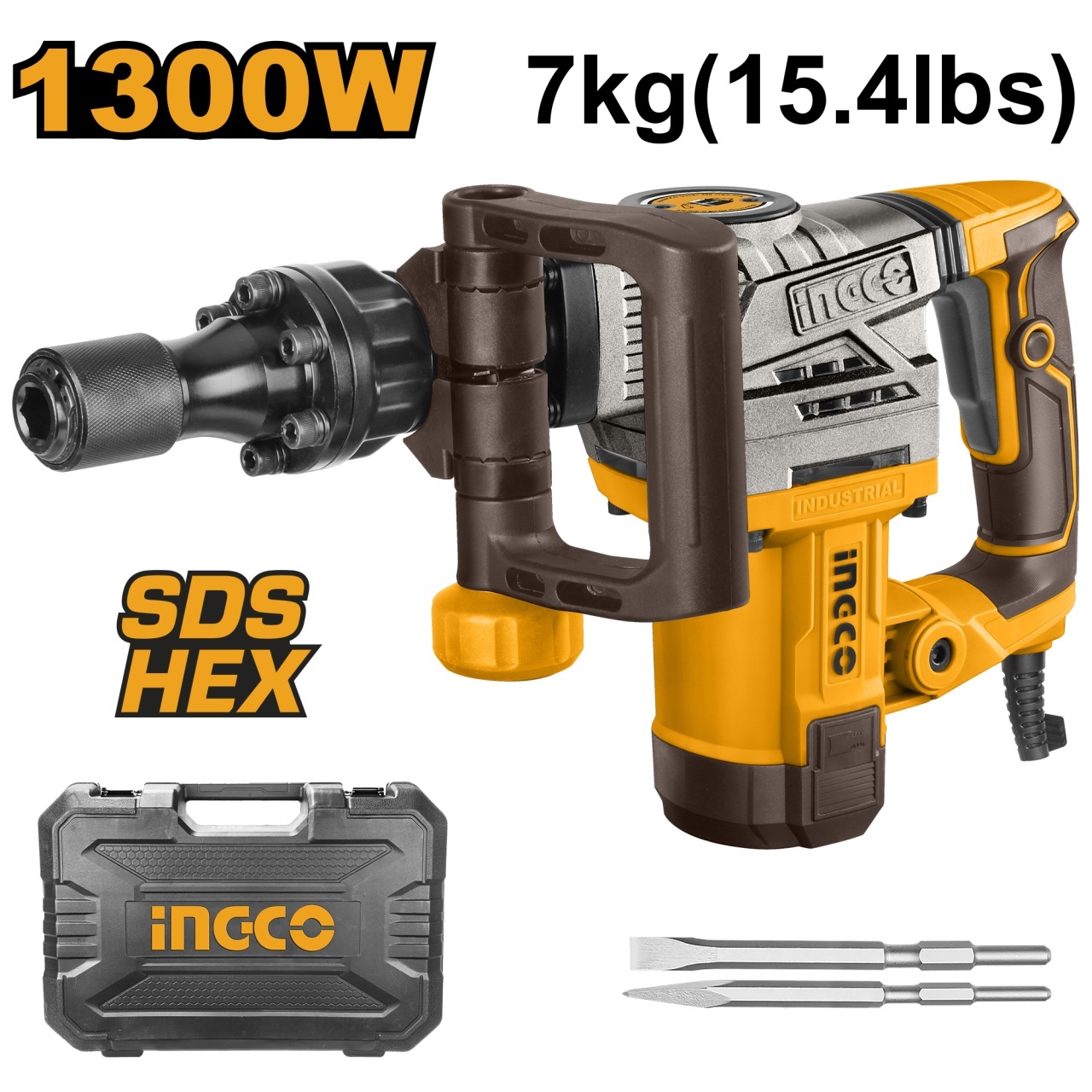 Demolator SDS HEX 1300W INGCO PDB130018 20J, ciocan demolator beton profesional cu dalti si cutie transport