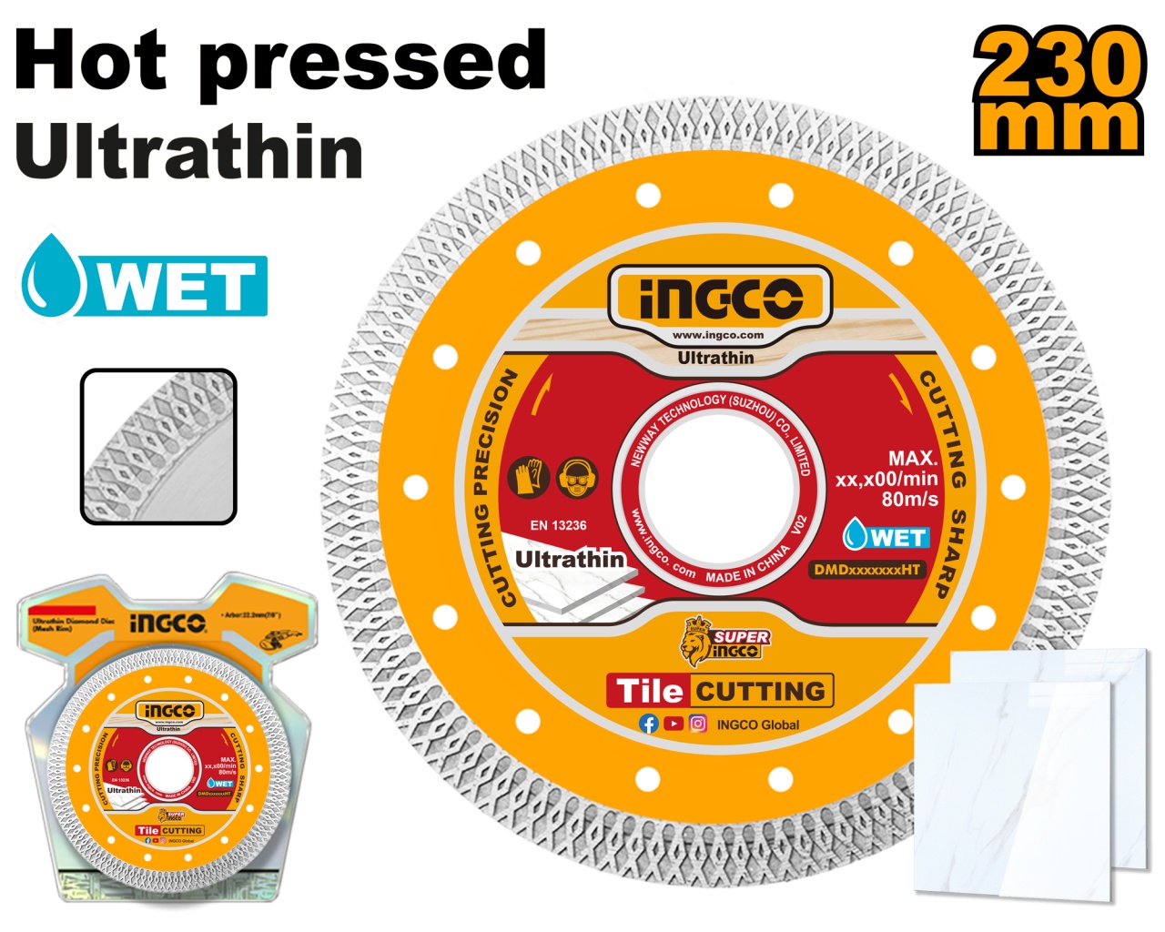 Disc Diamantat Continuu Ultra Subtire 180×1.2mm Industrial INGCO DMD081801HT