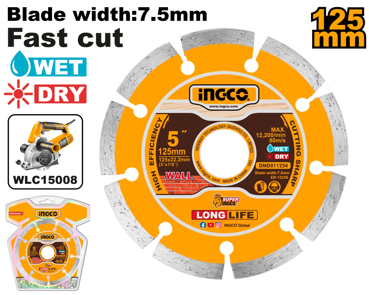 Disc Diamantat Intrerupt Profi 125×22.2mm INGCO DMD011254