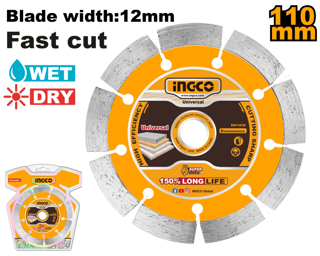 Disc Diamantat Segmentat 130mm Compatibil cu WLC30001 INGCO DMD011301