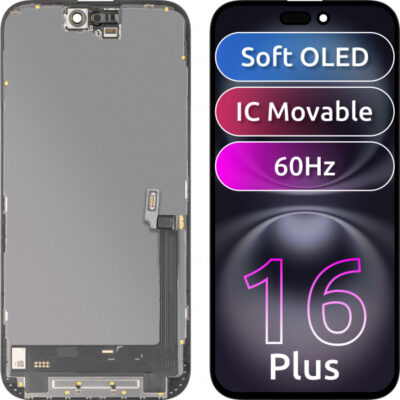 Display cu Touchscreen MP compatibil cu Apple iPhone 16 Plus, cu Rama, Versiune Soft OLED IC Movable FHD, Negru
