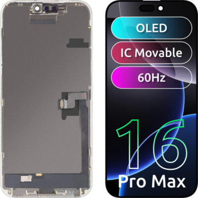 Display cu Touchscreen MP compatibil cu Apple iPhone 16 Pro Max, cu Rama, Versiune OLED FHD IC Movable, Negru