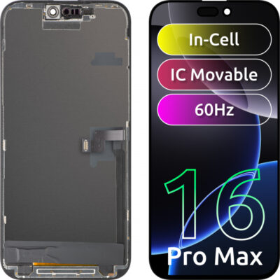 Display cu Touchscreen ZY pentru Apple iPhone 16 Pro Max, cu Rama, Versiune LCD In-Cell IC Movable, Negru