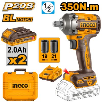 Filetanta 20V 1/2 350Nm cu 2 Acumulatori INGCO CIWLI2035
