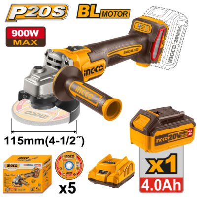 Flex Unghiular 20V 115mm 900W cu 1 Acumulator INGCO CAGLI261521E