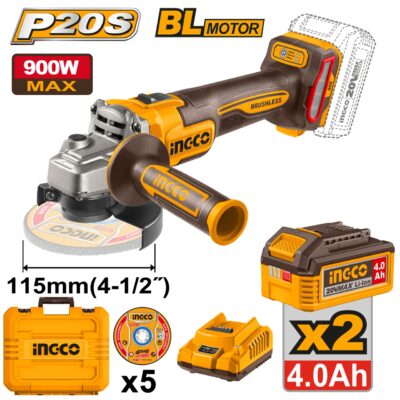 Flex Unghiular 20V 115mm BL cu 2 Acumulatori INGCO CAGLI261522E