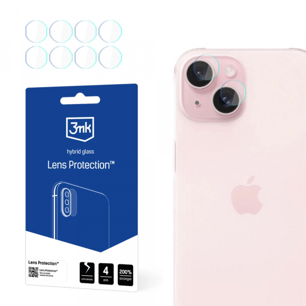 Folie de protectie Camera Spate 3MK Protection pentru Apple iPhone 15, Sticla Flexibila, Set 4 bucati, Transparenta