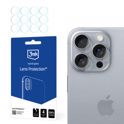 Folie de protectie Camera Spate 3MK Protection pentru Apple iPhone 16 Pro Max, Sticla Flexibila, Set 4 bucati, Transparenta