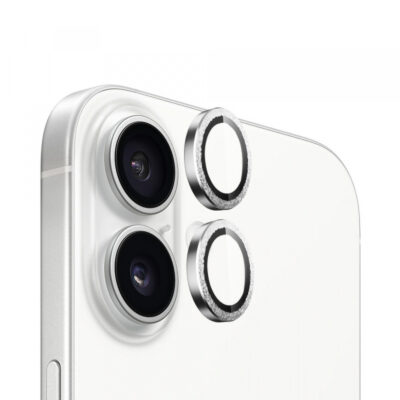 Folie de protectie Camera Spate Blueo Metal Frame pentru Apple iPhone 16 Plus / 16, Sticla Securizata, Argintie