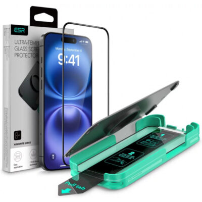 Folie de protectie Ecran ESR Armorite pentru Apple iPhone 16, Sticla Securizata, Full Glue, Neagra