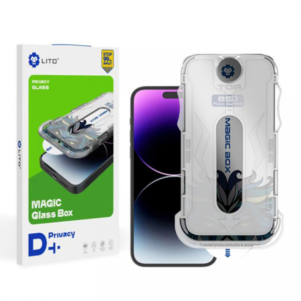 Folie de protectie Ecran Privacy Lito Magic Glass Box D+ Tools pentru Apple iPhone 17e / 16e / 14 / 13 Pro, Sticla Securizata, Full Glue