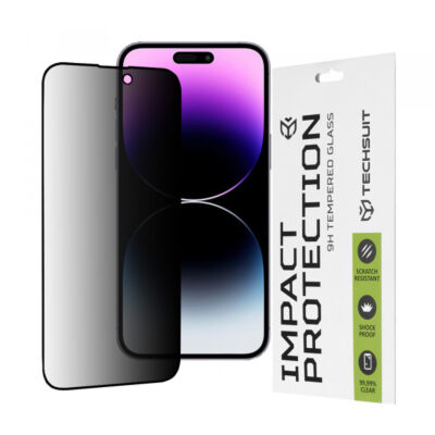 Folie de protectie Ecran Privacy Techsuit pentru Apple iPhone 14 Pro Max, Sticla Securizata, Full Glue, 111D