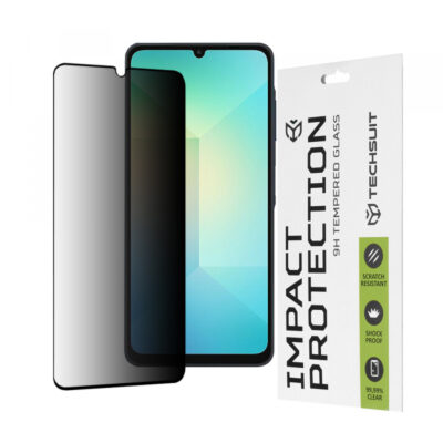 Folie de protectie Ecran Privacy Techsuit pentru Samsung Galaxy A06 A065, Sticla Securizata, Full Glue, 111D