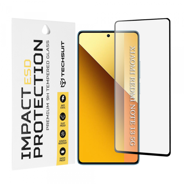 Folie de protectie Ecran Techsuit pentru Xiaomi Redmi Note 13 5G, Sticla Securizata, Full Glue, Neagra