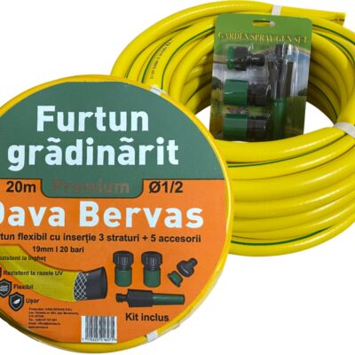 Furtun PVC Insertie Galben 20m 3/4 + 5 Accesorii