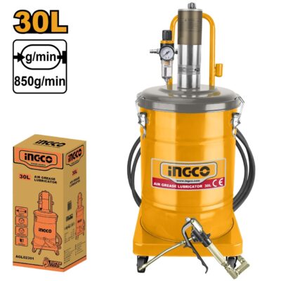 Gresor Pneumatic 30L 50:1 400Bar Profesional cu Pistol si Furtun 5m pentru Ungere Utilaje INGCO AGL02301