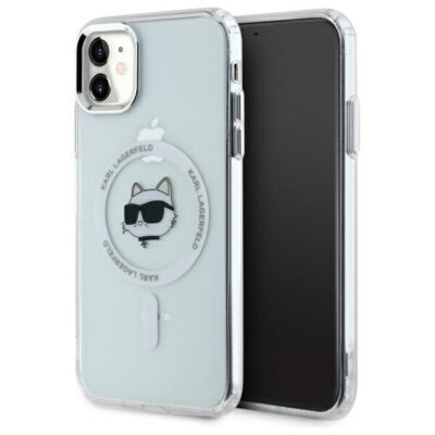 Husa MagSafe pentru Apple iPhone 11, Karl Lagerfeld, IML Metal Choupette’s Head, Alba