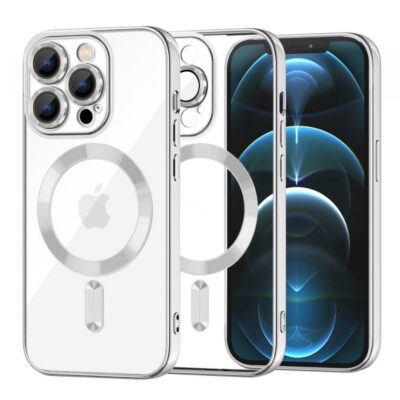 Husa MagSafe pentru Apple iPhone 12 Pro Max, Techsuit, Luxury Crystal, Argintie