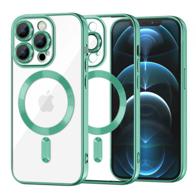 Husa MagSafe pentru Apple iPhone 12 Pro Max, Techsuit, Luxury Crystal, Verde Deschis