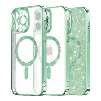Husa MagSafe pentru Apple iPhone 13 Pro Max, Techsuit, Luxury Glitter, Verde Deschis