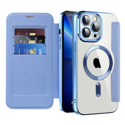 Husa MagSafe pentru Apple iPhone 13 Pro, Techsuit, SmartMag Book, Bleu