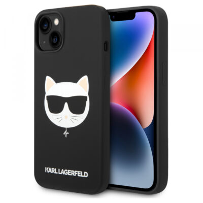 Husa MagSafe pentru Apple iPhone 14 Plus, Karl Lagerfeld, Silicone Choupette’s Head, Neagra