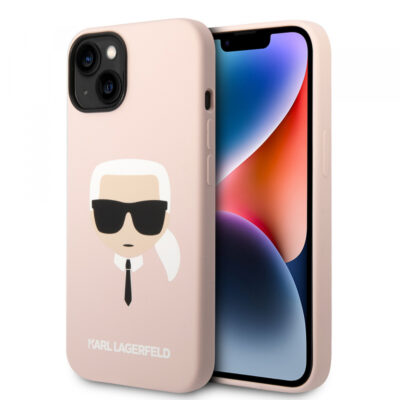 Husa MagSafe pentru Apple iPhone 14 Plus, Karl Lagerfeld, Silicone Karl’s Head, Roz