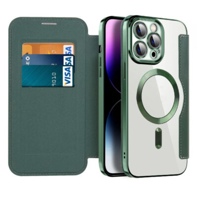 Husa MagSafe pentru Apple iPhone 14 Pro Max, Techsuit, SmartMag Book, Verde