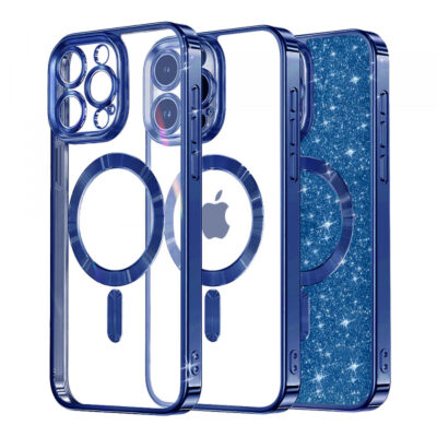 Husa MagSafe pentru Apple iPhone 14 Pro, Techsuit, Luxury Glitter, Albastra Inchis