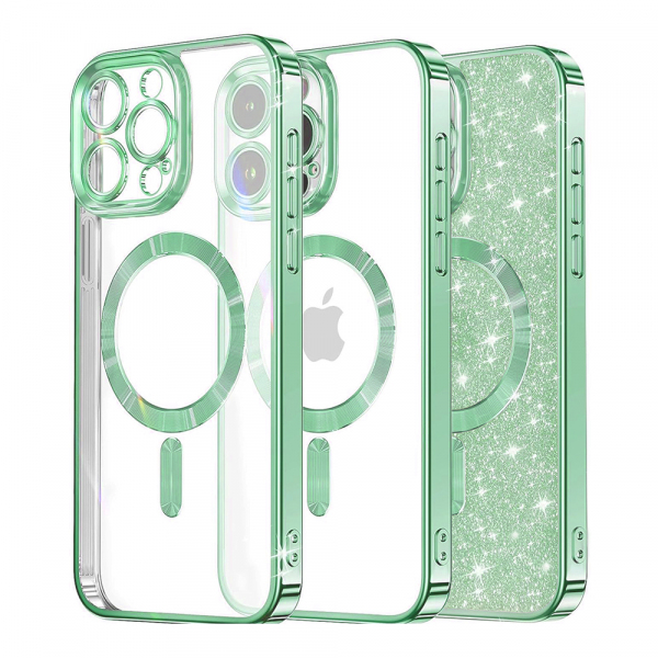 Husa MagSafe pentru Apple iPhone 14 Pro, Techsuit, Luxury Glitter, Verde Deschis