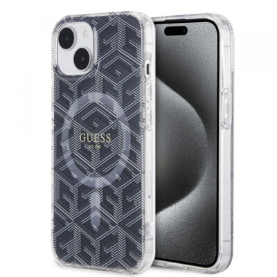Husa MagSafe pentru Apple iPhone 15 Plus, Guess, IML Gcube, Neagra