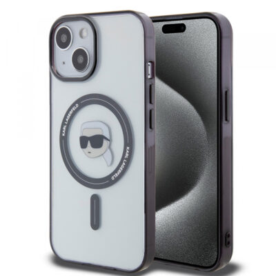 Husa MagSafe pentru Apple iPhone 15 Plus, Karl Lagerfeld, IML Karl’s Head, Transparenta
