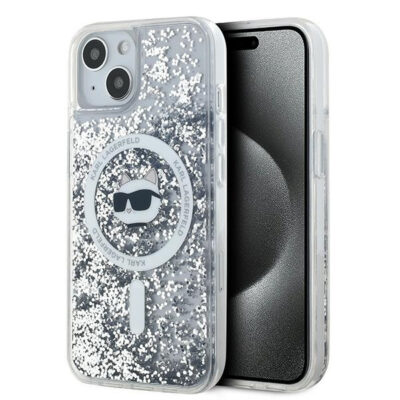 Husa MagSafe pentru Apple iPhone 15 Plus, Karl Lagerfeld, Liquid Glitter Choupette’s Head, Transparenta