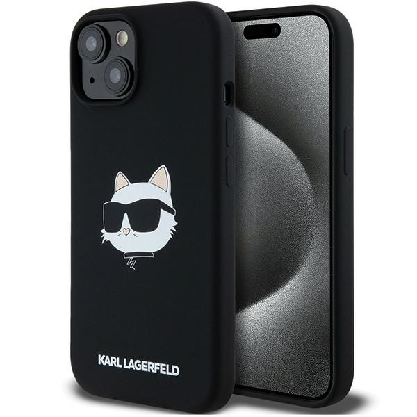 Husa MagSafe pentru Apple iPhone 15 Plus, Karl Lagerfeld, Silicone Choupette’s Head, Neagra