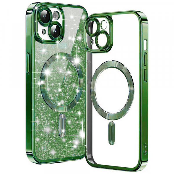 Husa MagSafe pentru Apple iPhone 15 Plus, Techsuit, Luxury Glitter, Verde Inchis