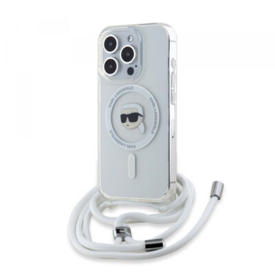 Husa MagSafe pentru Apple iPhone 15 Pro, Karl Lagerfeld, IML Crossbody Karl’s Head, Transparenta