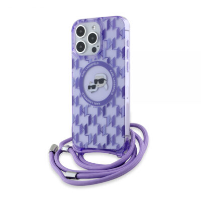 Husa MagSafe pentru Apple iPhone 15 Pro, Karl Lagerfeld, IML Crossbody Monogram Karl & Choupette’s Heads, Mov