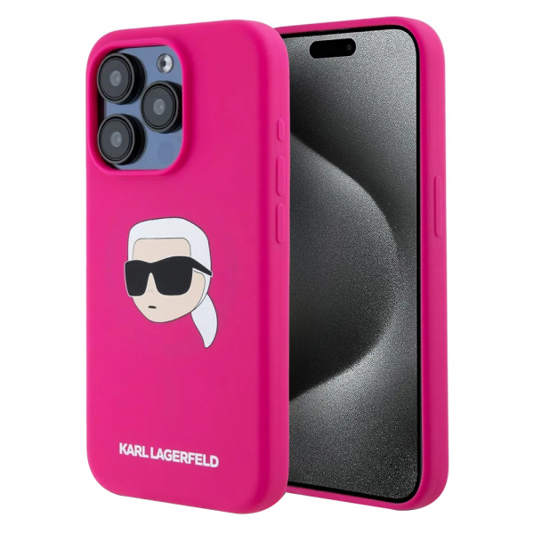 Husa MagSafe pentru Apple iPhone 15 Pro, Karl Lagerfeld, Silicone Karl’s Head, Fucsia